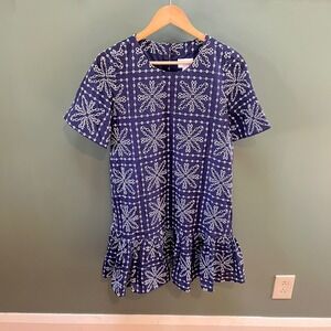 Milly Brynn Tile Eyelet Mini Dress Ruffle Hem short sleeve size 8